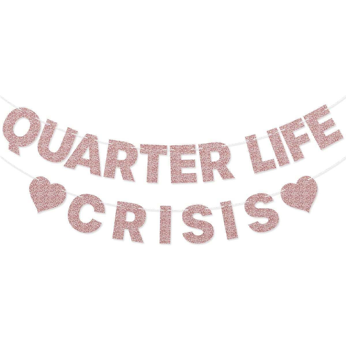 Quarter Life Crisis Banner for Women's 25th Birthday Party Decorations (Rose Gold)