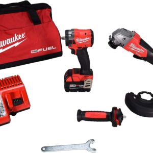 Milwaukee 2991-22 M18 FUEL Brushless Lithium-Ion 4-1/2 in. / 5 in. Grinder and 3/8 in. Impact Wrench Combo Kit w/ 2 Batteries (5 Ah)