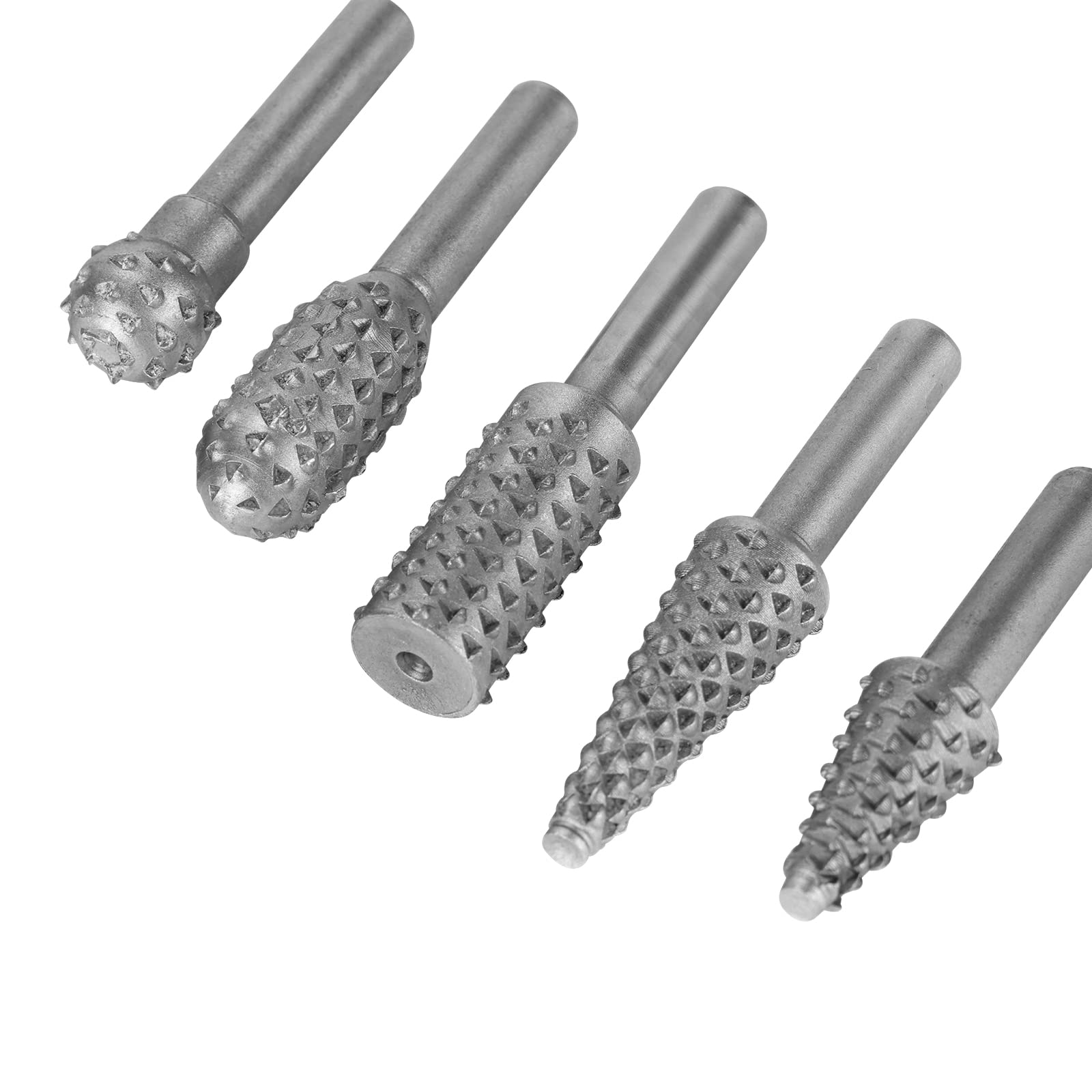 Hoteche Rotary Burr Set 5-Piece 1/4" Shank Carving Engraving Drill Bits Universal Fitment Rotary Tool Rasp Bits for Wood and Plastic Fit with Dremel, Dewalt