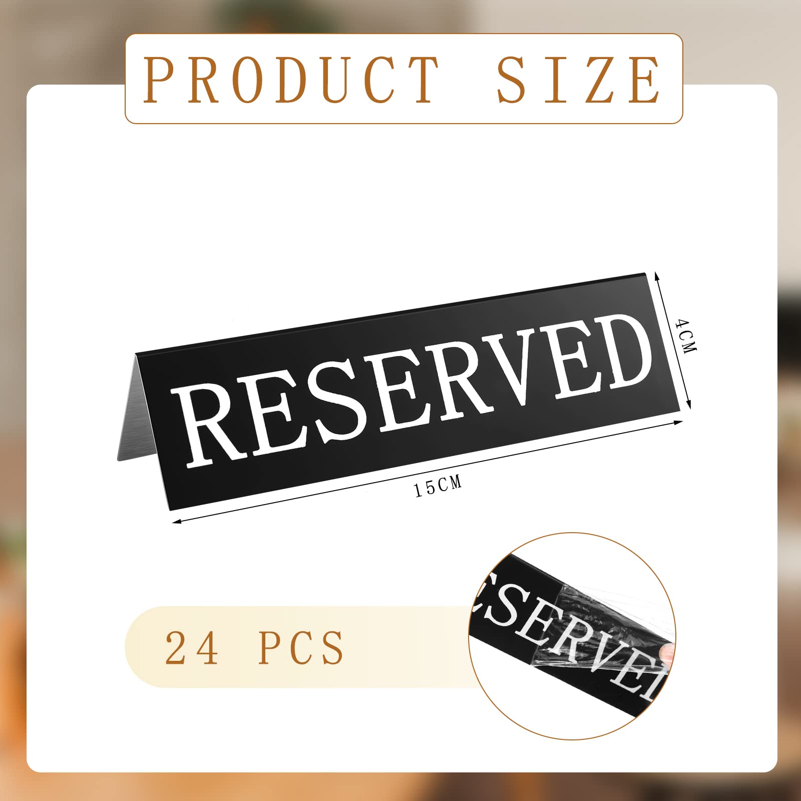 Metal Reserved Table Signs Reserved Sign Reserved Desk Signs Double Sided Table Stand Tents Sign Reserved Seating Signs for Wedding Restaurant Parties Ceremony, 5.91 x 3.15 Inch (Black, 24 Pcs)