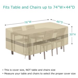 SunPatio Outdoor Furniture Set Cover Waterproof, Heavy Duty Rectangular Table and Chairs Cover for Patio Furniture, All Weather Protection Outside Sectional Cover, 76''L x 46''W x 30''H, Beige