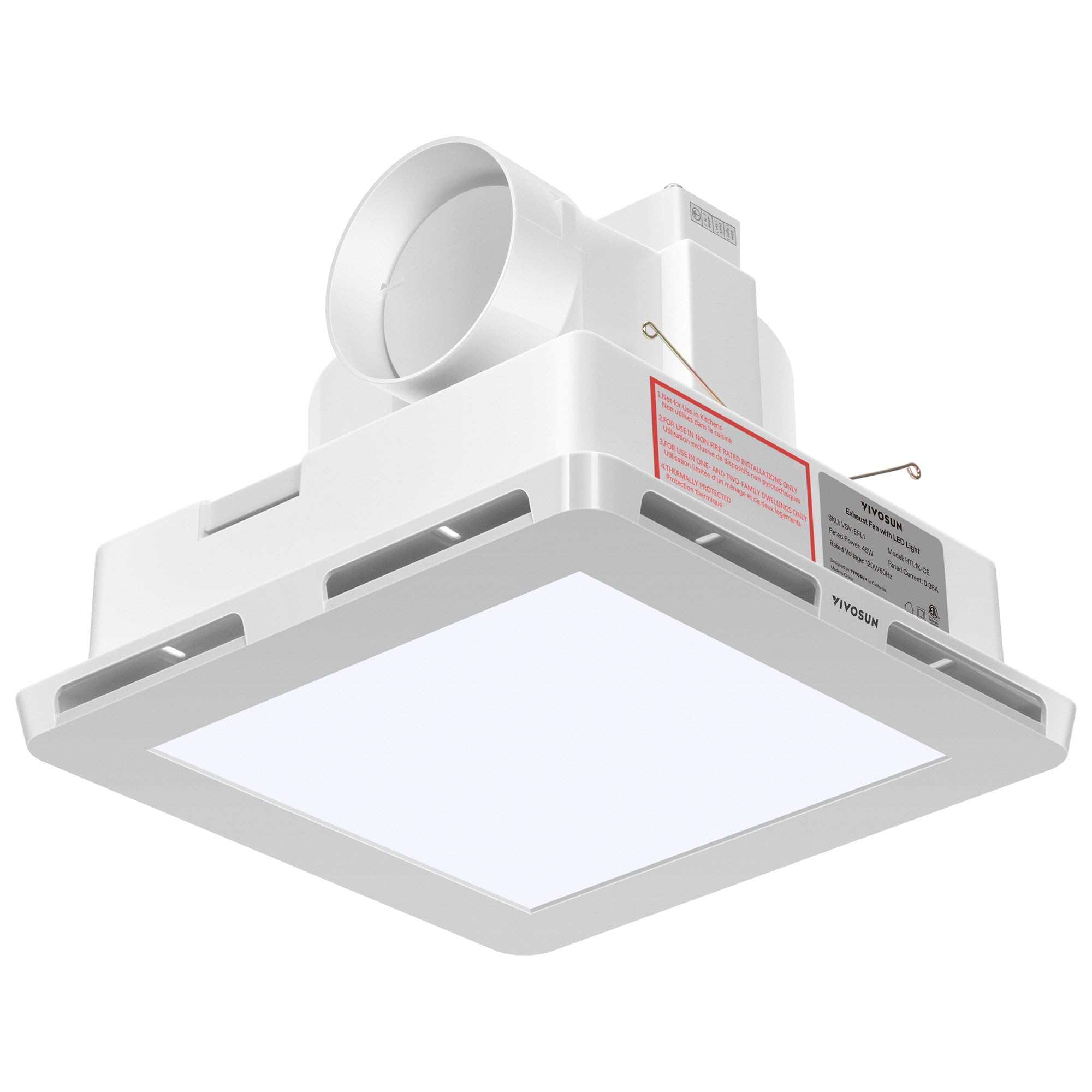 VIVOSUN Bathroom Ventilation and Exhaust Fan with LED Light, Ceiling Mount Vent Fan & Adjustable Light Combo, 1.0 Sones, 110 CFM, 4 Inch Duct Fan for Bath, Shower, Office, Restroom, 105 sq. ft