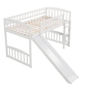 Merax Twin Size Loft Bed with Slide and Ladder, White