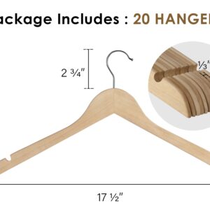 StorageWorks Wooden Hangers, Slim Natural Wood Hangers, Premium Solid Wood Clothes Hanger for Tank Top, T-Shirt, Strap Dress, 20 Pack, Natural Wood Color