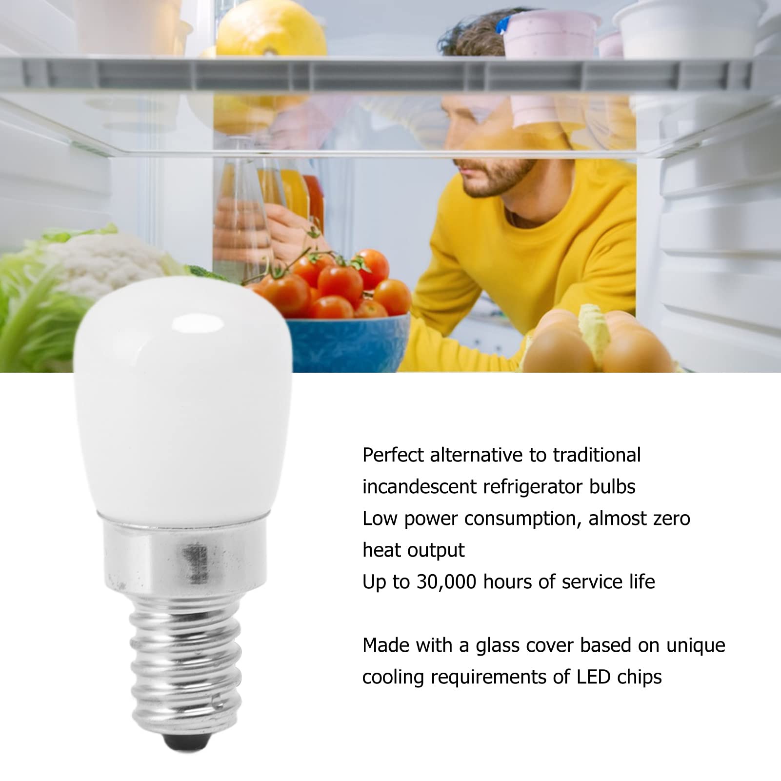 Refrigerator Lamp Bulb, LED Refrigerator Bulb 120V Zero Heat Output NonStrobe Light EcoFriendly Energy Saving for Freezer (White Light)