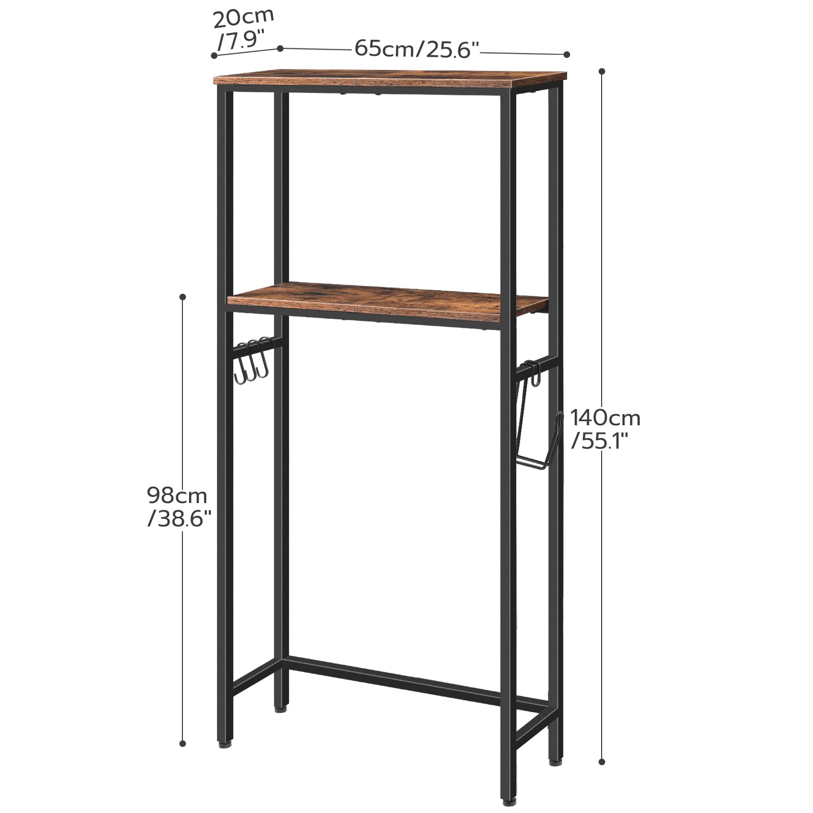 HOOBRO Over The Toilet Storage, 2-Tier Over Toilet Bathroom Organizer Shelf, with Toilet Paper Holder and Hooks, Sturdy and Durable, for Bathroom, Toilet, Rustic Brown and Black BF49TS01