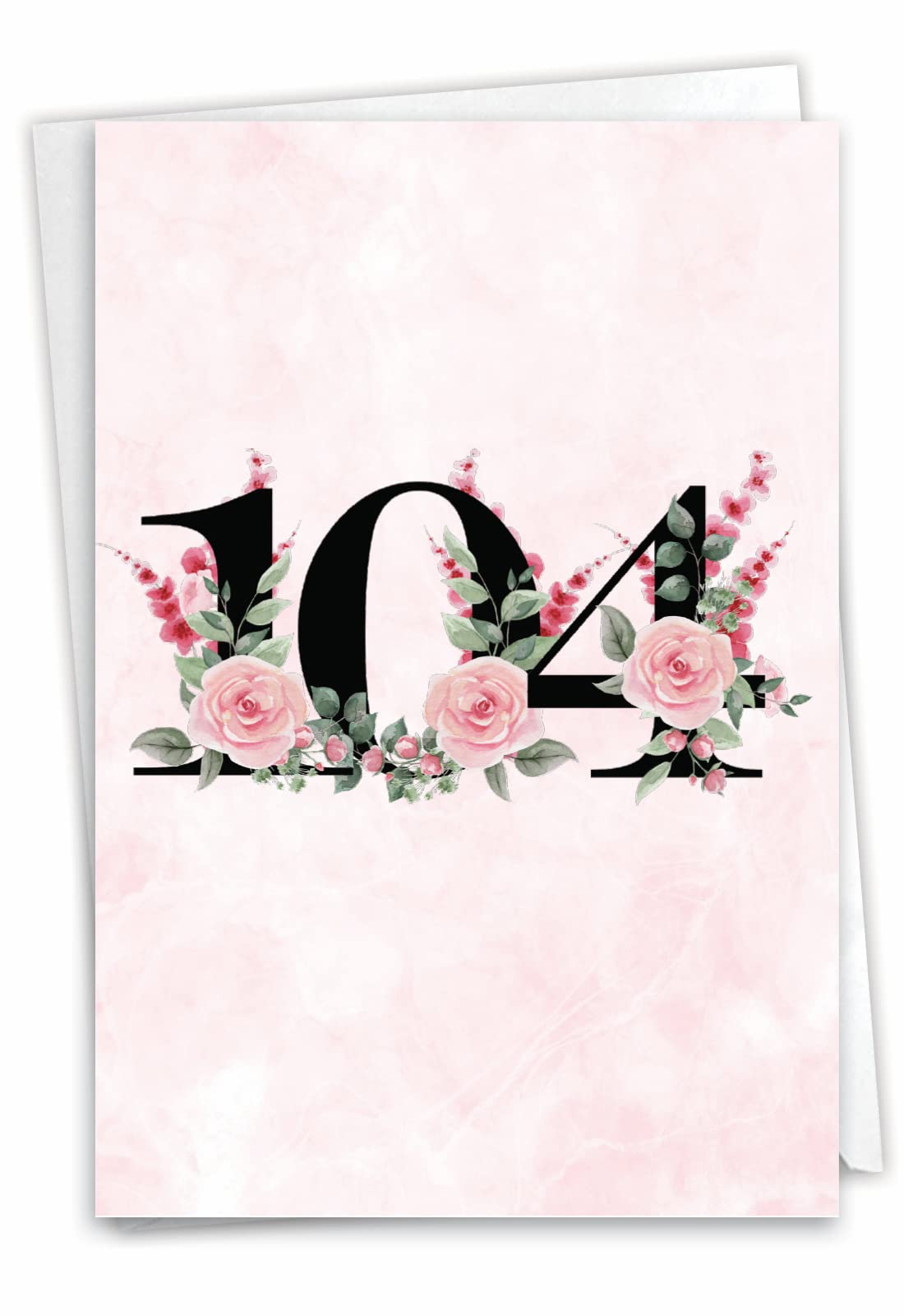 NobleWorks 104th Milestone Birthday Paper Card with 5 x 7 Inch Envelope (1 Card) Floral Age 104 C8270MBG