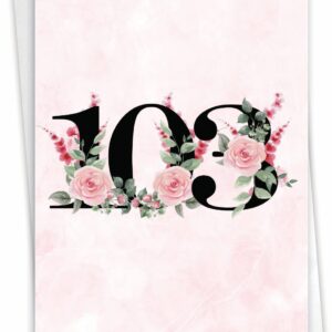 NobleWorks 103th Milestone Birthday Greeting Card with 5 x 7 Inch Envelope (1 Card) Floral Age 103 C8269MBG