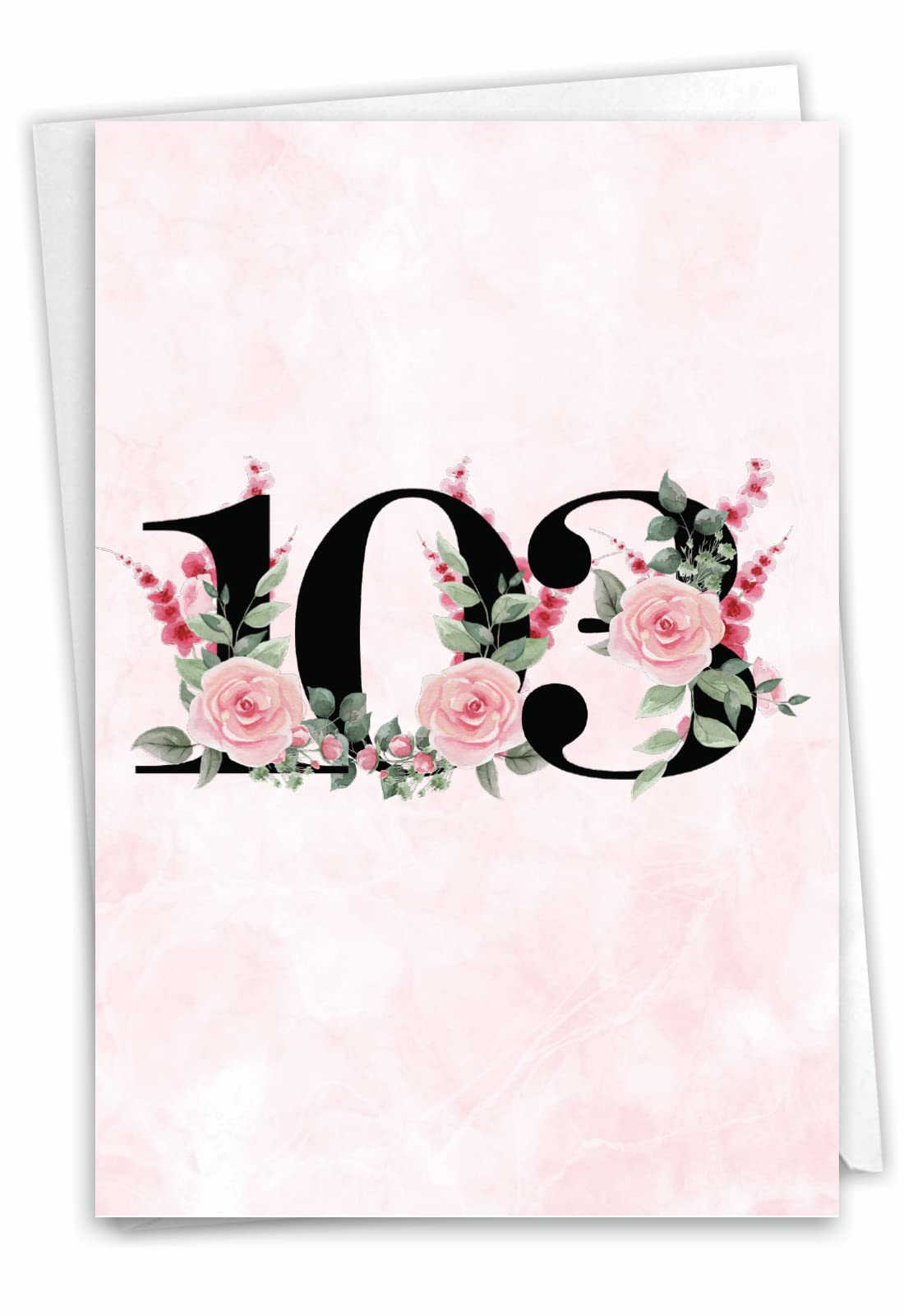 NobleWorks 103th Milestone Birthday Greeting Card with 5 x 7 Inch Envelope (1 Card) Floral Age 103 C8269MBG