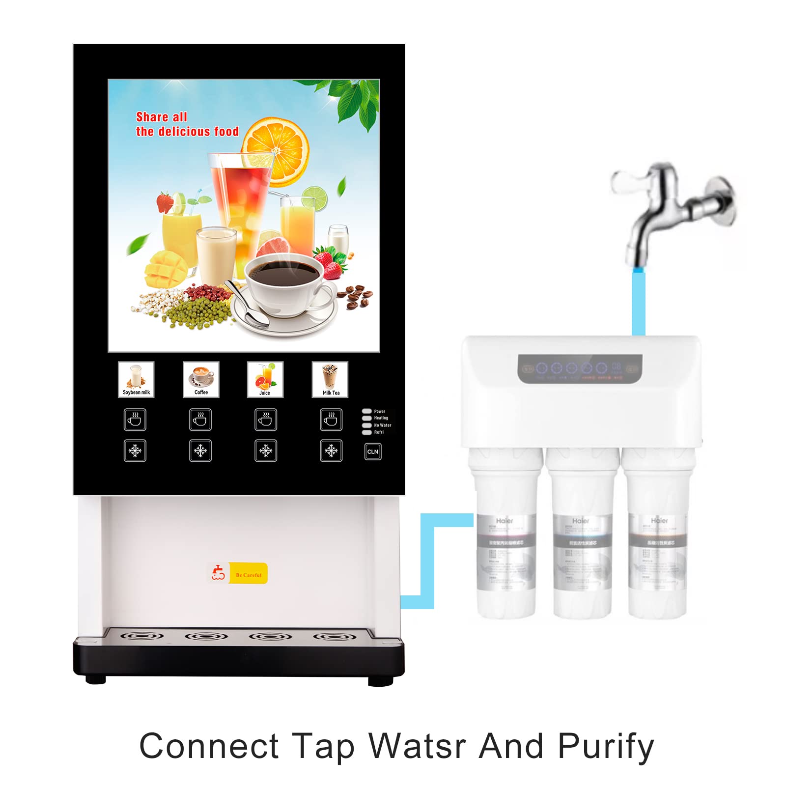 gusohapy 4 Flavors, 4 Cold Drinks And 4 Hot Drinks, Filtered Water Commercial Instant Coffee Milk Tea Machine Commercial Beverage Dispenser Self Cleaning and parts