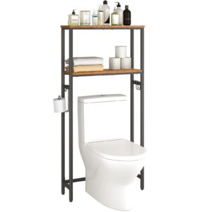 HOOBRO Over The Toilet Storage, 2-Tier Over Toilet Bathroom Organizer Shelf, with Toilet Paper Holder and Hooks, Sturdy and Durable, for Bathroom, Toilet, Rustic Brown and Black BF49TS01