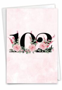 nobleworks - 102th milestone birthday greeting card with 5 x 7 inch envelope (1 card) floral age 102 c8268mbg