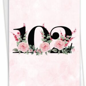 NobleWorks - 102th Milestone Birthday Greeting Card with 5 x 7 Inch Envelope (1 Card) Floral Age 102 C8268MBG