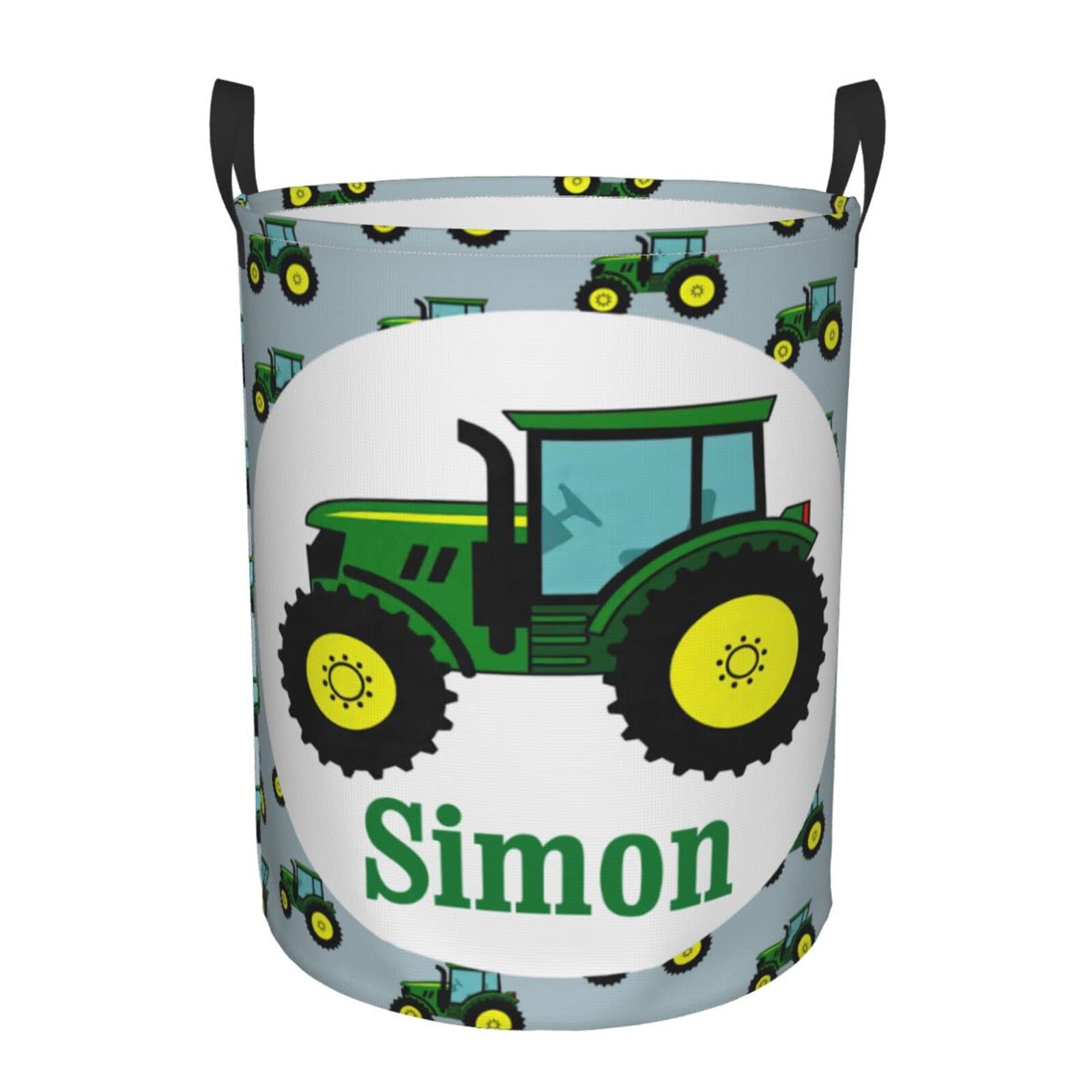 Green Farm Tractor Tractor Customized Laundry Basket Clothes Hamper with Name Collapsible Waterproof Large Capacity Organizer Storage for Living Room.