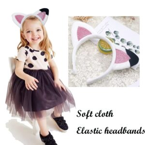 Atvscay Cat Ears Headband Cat Ears Headwear Shiny Flannelette Hair Hoop For Girl Halloween Costume For Dollhouse Party (Elastic Headwear)…