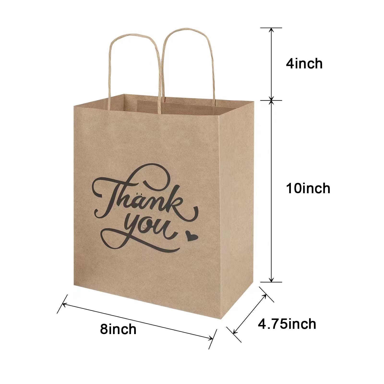 bagmad 50 Pack 8x4.75x10 inch Strurdy Plain Medium Paper Bags with Handles Bulk, Brown Kraft Bags, Grocery Shopping Retail Bags, Birthday Party Favors Wedding Thank You Bags Sacks (50 Count)