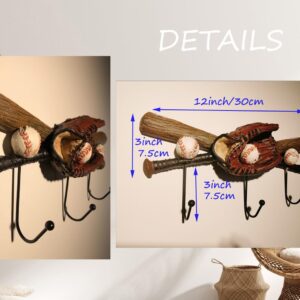 RYAONFKY Baseball Coat Rack Wall Mount with 3 Wall Hooks, Baseball Glove Wall Decor for Boys Room,Entryway,Cloakroom