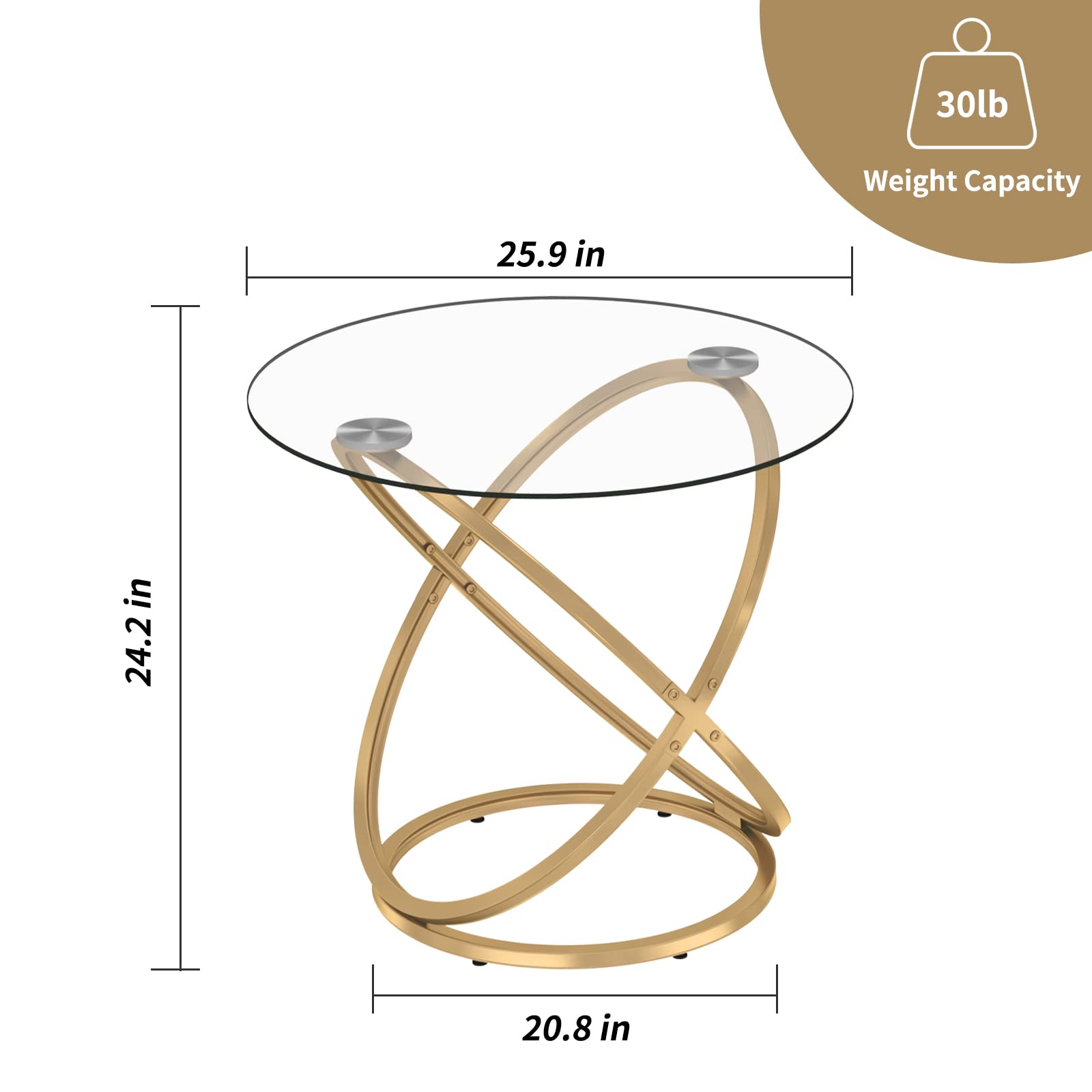 OIOG Gold End Table, Glass End Table for Living Room, Round Side Table with Storage, Modern Accent Table for Small Space, Nightstand for Bedroom