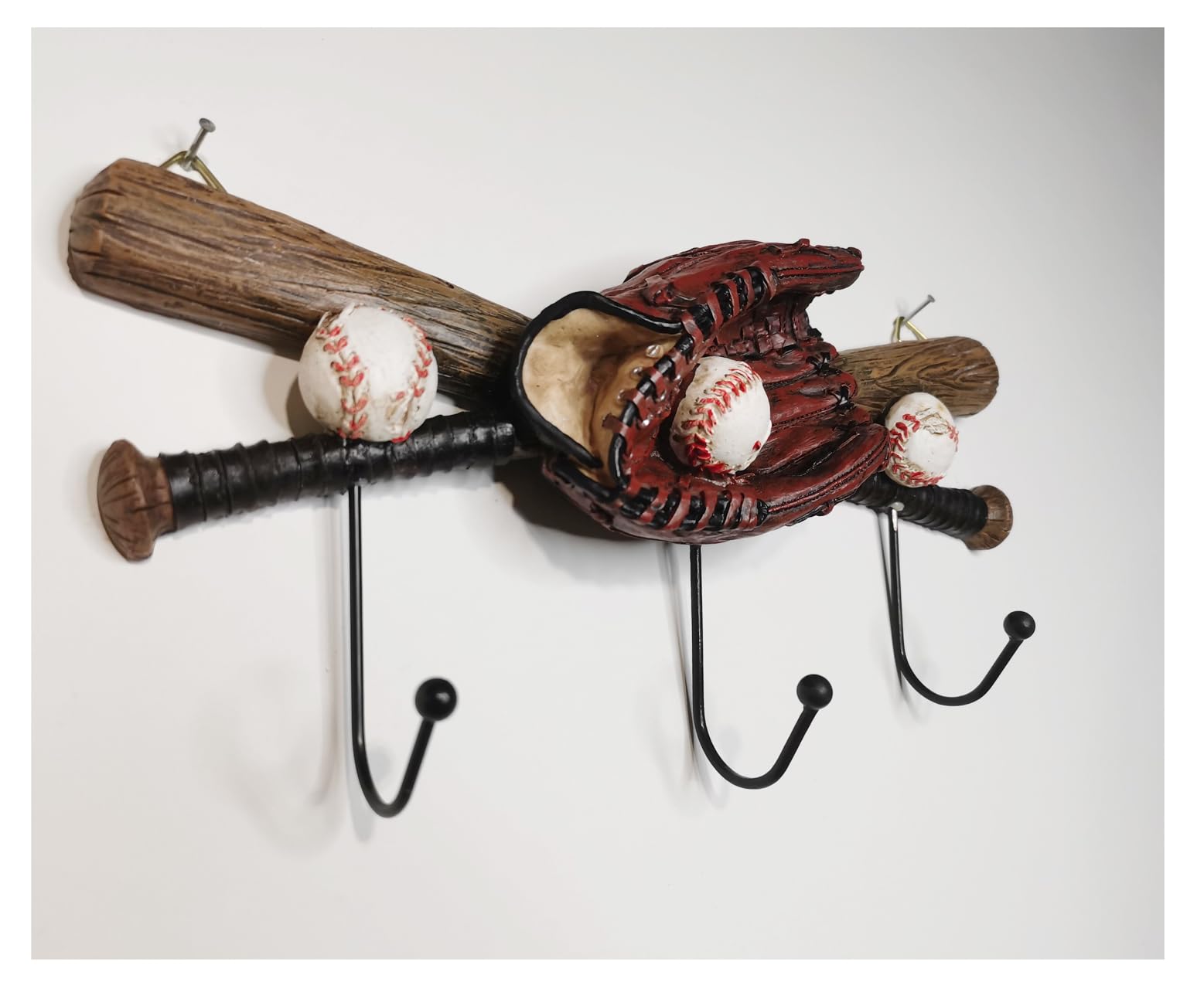 RYAONFKY Baseball Coat Rack Wall Mount with 3 Wall Hooks, Baseball Glove Wall Decor for Boys Room,Entryway,Cloakroom