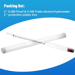 2 Pcs Glass Hydrometer, Alcoholmeter 0-200 Proof and 0-100 Tralle, Alcohol Tester, Hydrometer Glass Alcohol Measuring Device for Distilling Moonshine Brewing Wine Measure Alcohol Content