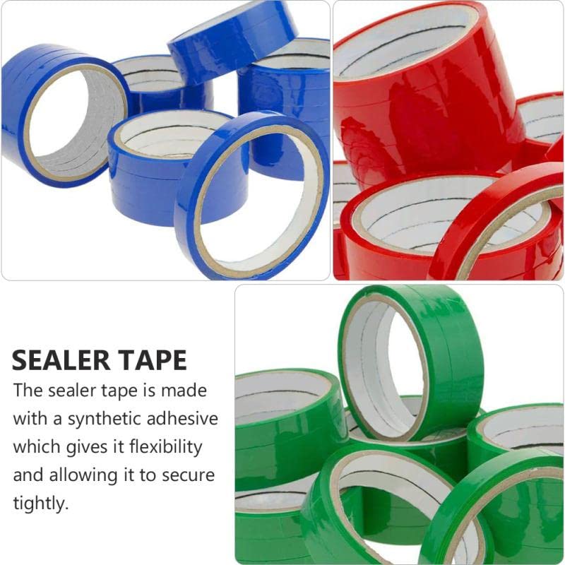 18Pcs PVC Bag Sealing Tape - Basic Collection - Poly Bag Sealing Tape 3 Color - 3/8 inch x 110 yds. (Pack of 6) - Ideal for Packaging and Sealing Meat, Gifts, or Ice Bags