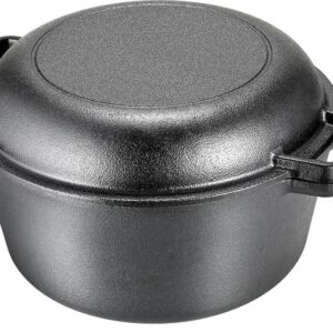 TLGREEN Cast Iron Dutch Oven Pot with Lid,Cast Iron Pot (5.1QT) and Cast Iron Lid as a Skillet(1.9QT) - Dutch Oven Cast Iron with Silicone Holders, Iron Stand, for Oven, Stove, Grill，Campfire