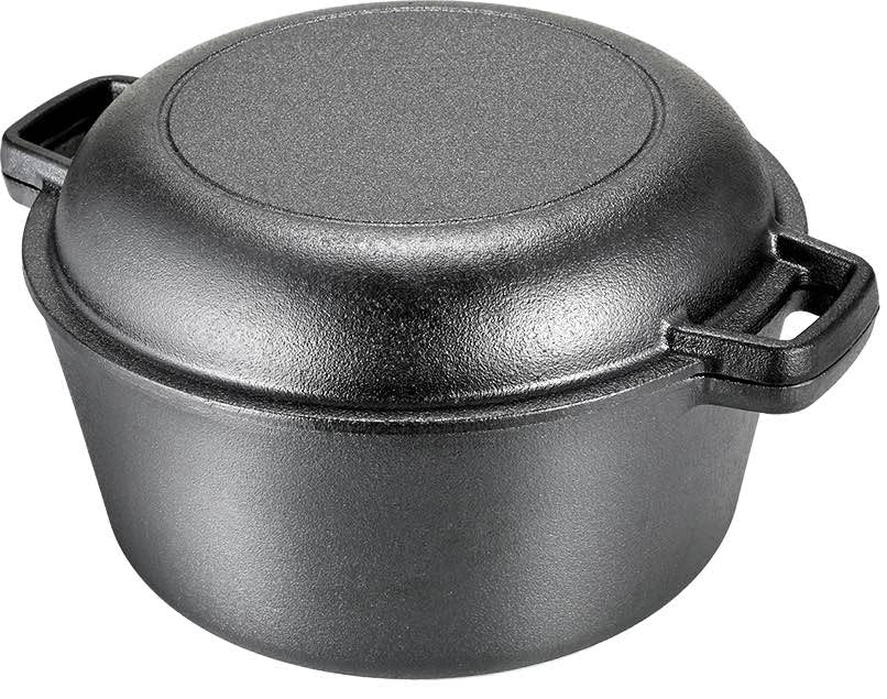 TLGREEN Cast Iron Dutch Oven Pot with Lid,Cast Iron Pot (5.1QT) and Cast Iron Lid as a Skillet(1.9QT) - Dutch Oven Cast Iron with Silicone Holders, Iron Stand, for Oven, Stove, Grill，Campfire