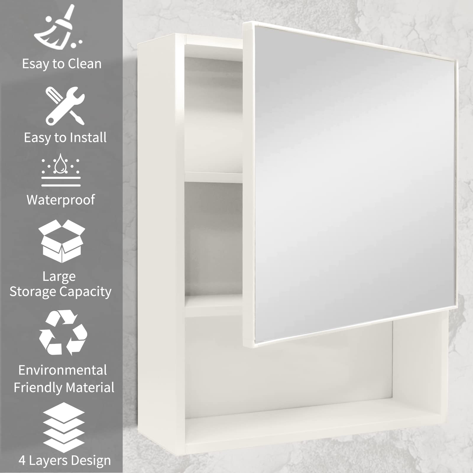 YEPOTUE Bathroom Wall Cabinet 23.6 "x19.6 Mirrored Medicine Cabinets Organizer, Over The Toilet Space Saver Storage Cabinet Aluminum, Water, Rust Resistant, Recess or Surface Mount