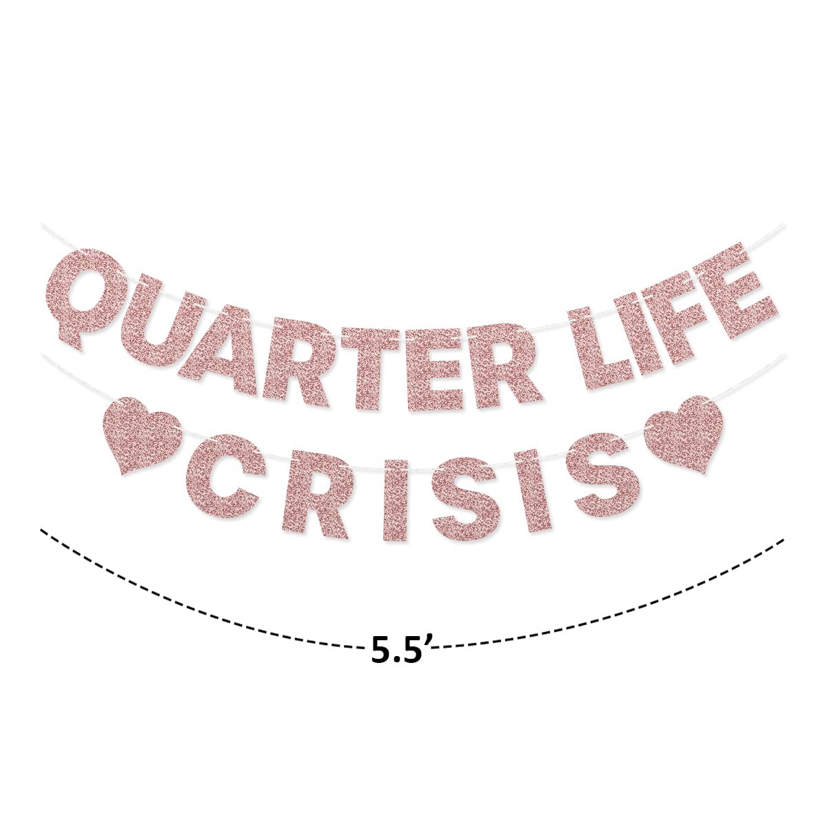 Quarter Life Crisis Banner for Women's 25th Birthday Party Decorations (Rose Gold)