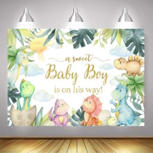 Mocsicka Dinosaur Baby Shower Backdrop Rawr Its a Boy Party Decorations Sweet Baby Boy Dino Baby Shower Party Banner Background (Blue, 7x5ft)