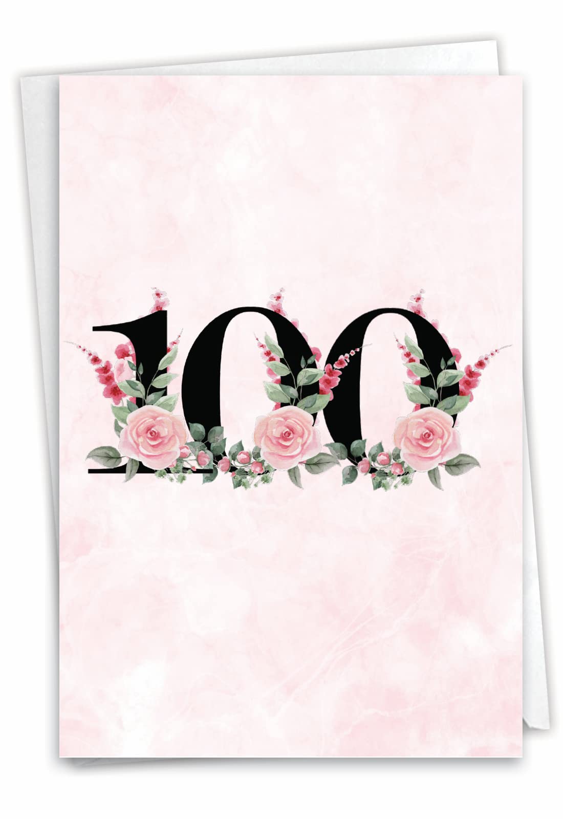 NobleWorks 100th Milestone Birthday Greeting Card with 5 x 7 Inch Envelope (1 Card) Floral Age 100 C8266MBG