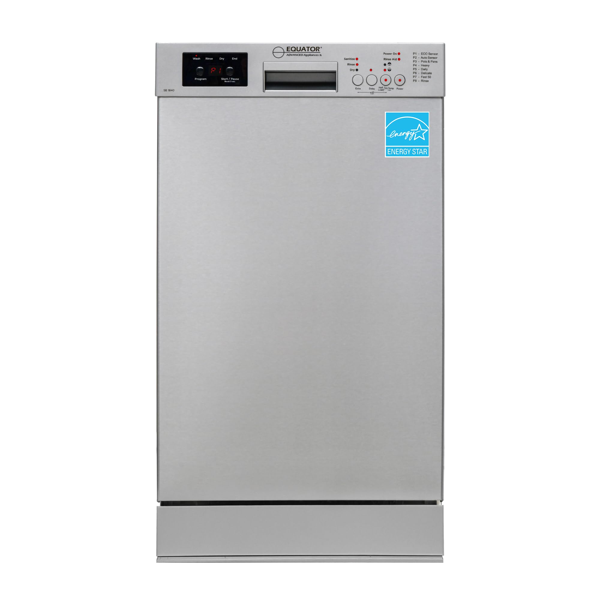 Equator 18 in Dishwasher 10 place+Wine Rack 3.4g QUIET 51 dB 110V E-Star ADA in Silver