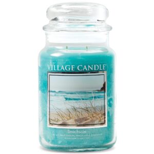 village candle beachside large glass apothecary jar scented candle, 21.25 oz, light blue