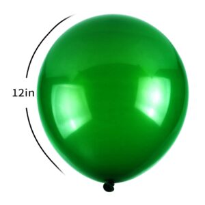 100pcs Dark Green Balloons, 12 inch Latex Balloons, Helium Green Party Balloons for Birthday Baby Shower Wedding Graduation Holiday Ballons Party Decor(With 2 Green Ribbons)