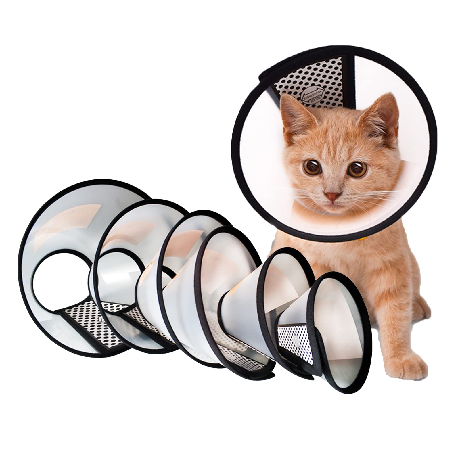 GinCai，Cat Cone, Adjustable Recovery Pet Cone, 5.9~15.7 Inches Lightweight Plastic Elizabethan Collar for Cats, Miniature Dogs and Rabbits (Black) (No. 3, Neck 13-14.7In)