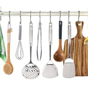 LUMAI Kitchen Rail with Hooks (10 hooks): Utensil Rack, Kitchen Utensil Hanger, Pot and Pan Hanging Rack, Pot Hangers for Kitchen, Pot Rack Wall Mounted, Pot Rack Hanging, Pan Hanger, Wall Pot Rack