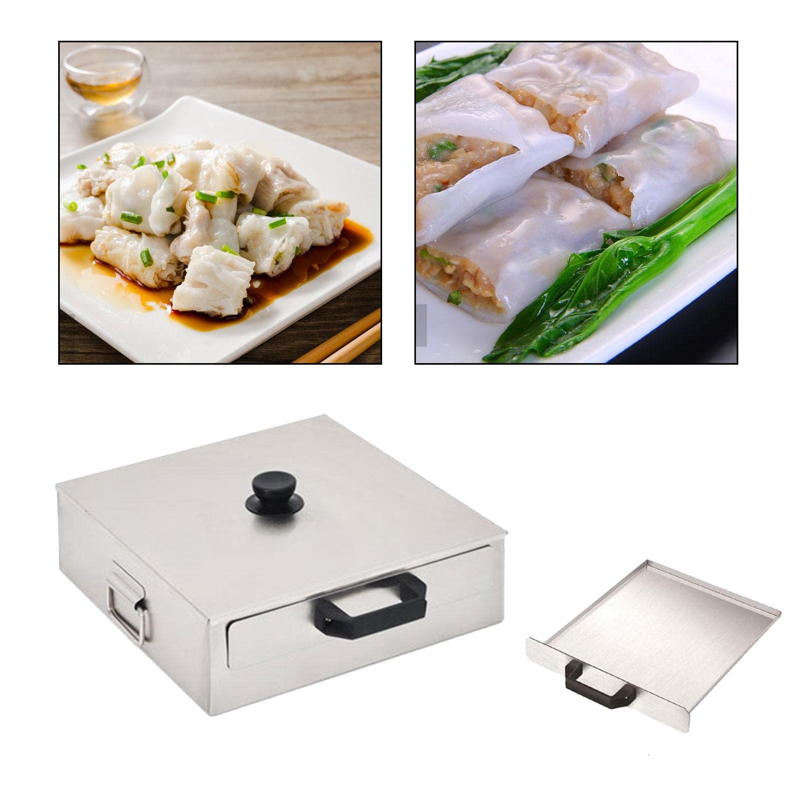 Rice Roll Machine Devices Multifunctional Vermicelli Roll Steamer Stainless Steel for Food Home Use Steaming Bun Cantonese Rice Noodle Rolls, 2 Drawers