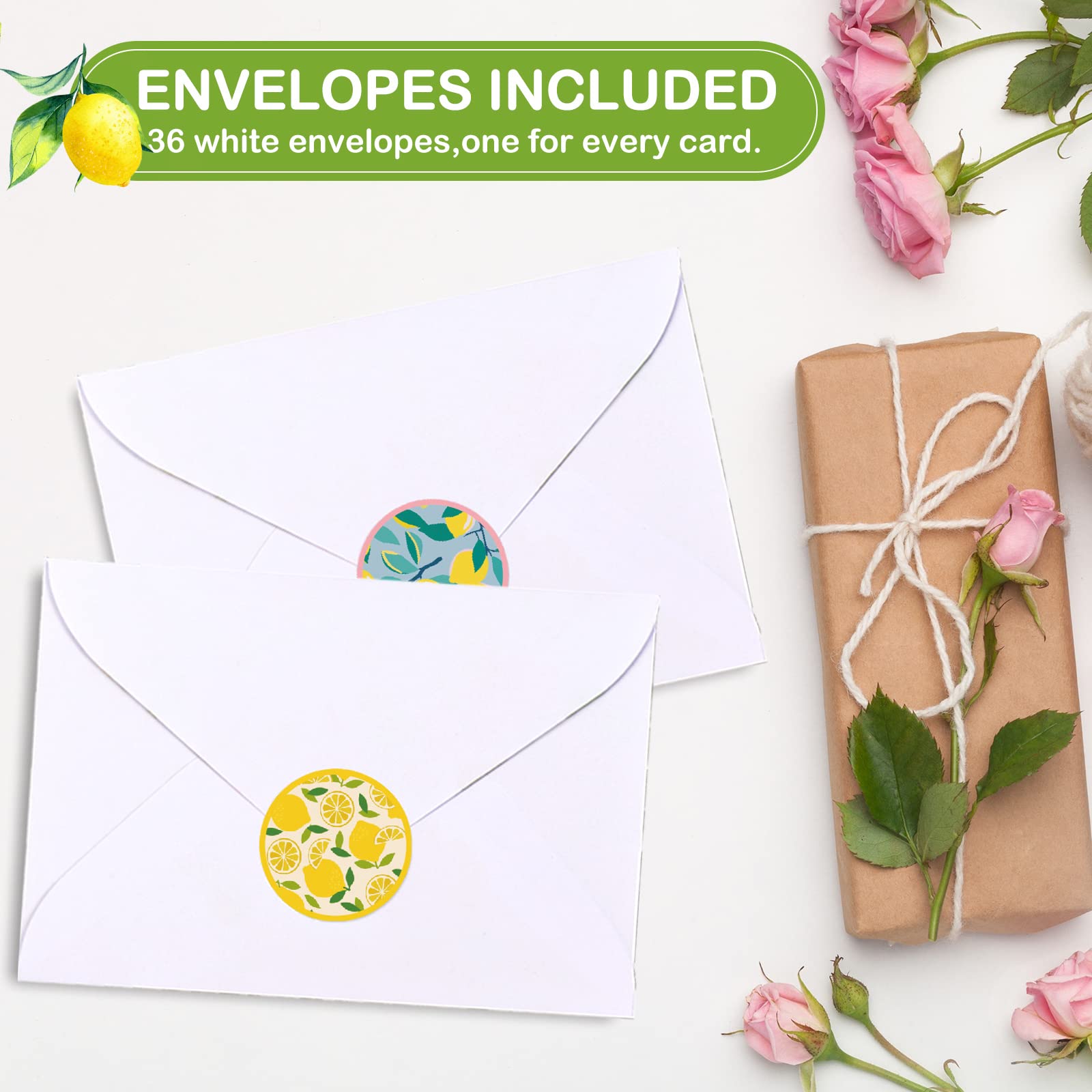 Whaline 36 Pack Lemon Greeting Cards Bulk Sending You A Big Squeeze Note Cards with Envelopes Matching Seal Stickers 6 Color Blank Cards for Spring Summer Bridal Baby Shower Birthday Party