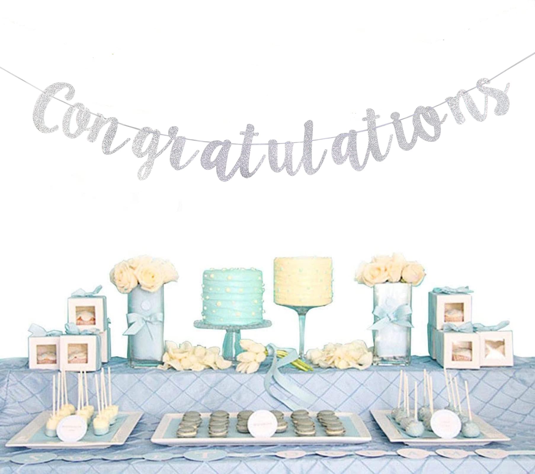 Starsgarden Silver Glitter Congratuation Banner - High School/College Graduate Congratulations Hanging Decorating-Congrats Grad Graduation Party Decorations Supplies(Silver)