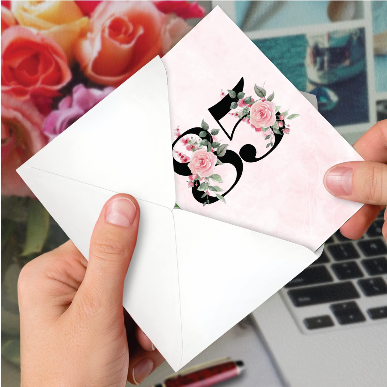 NobleWorks - 85th Milestone Birthday Greeting Card with 5 x 7 Inch Envelope (1 Card) Floral Age 85 C8263MBG