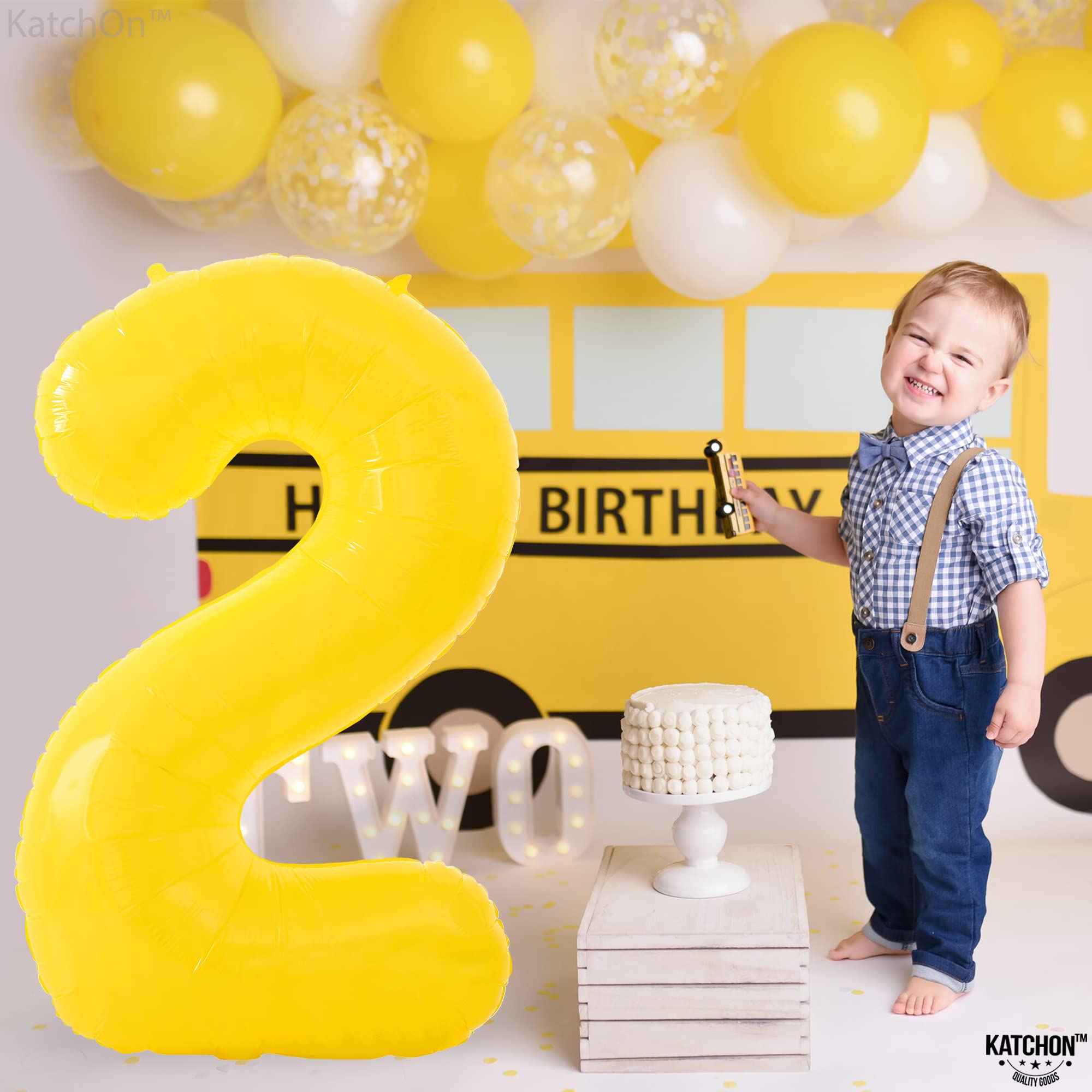 KatchOn, Giant Yellow 2 Balloon Number - 40 Inch | Two Birthday Balloon for 2nd Birthday Decorations | 2 Year Old Balloon, Party Decorations | Number 2 Balloon Yellow, 2nd Bee Day Party Decorations