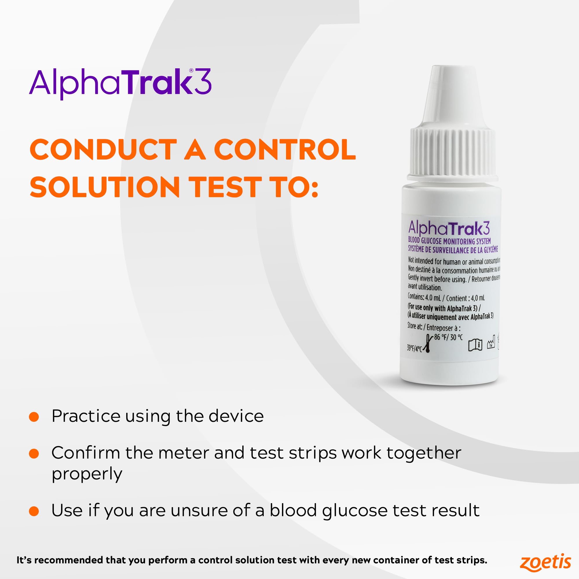 AlphaTrak 3 Control Solution for AT3 Blood Glucose Meter 2 Count 4mL Bottles