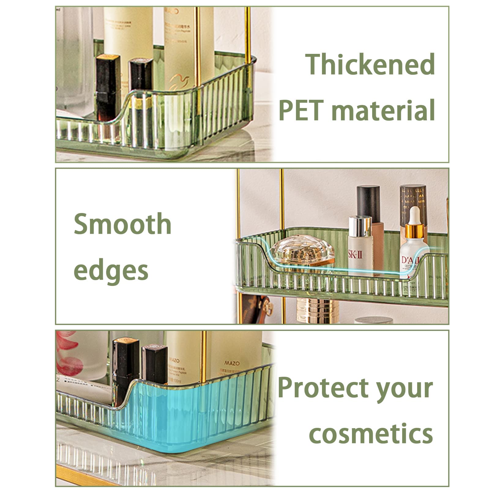 shuang qing Bathroom Counter Organizer Countertop Storage, Cosmetics Skincare Shelf Organizer, Makeup Organizer Perfume for Dresser Vanity Tray, Spice Rack Organizer for Kitchen(2 Tier-Green)