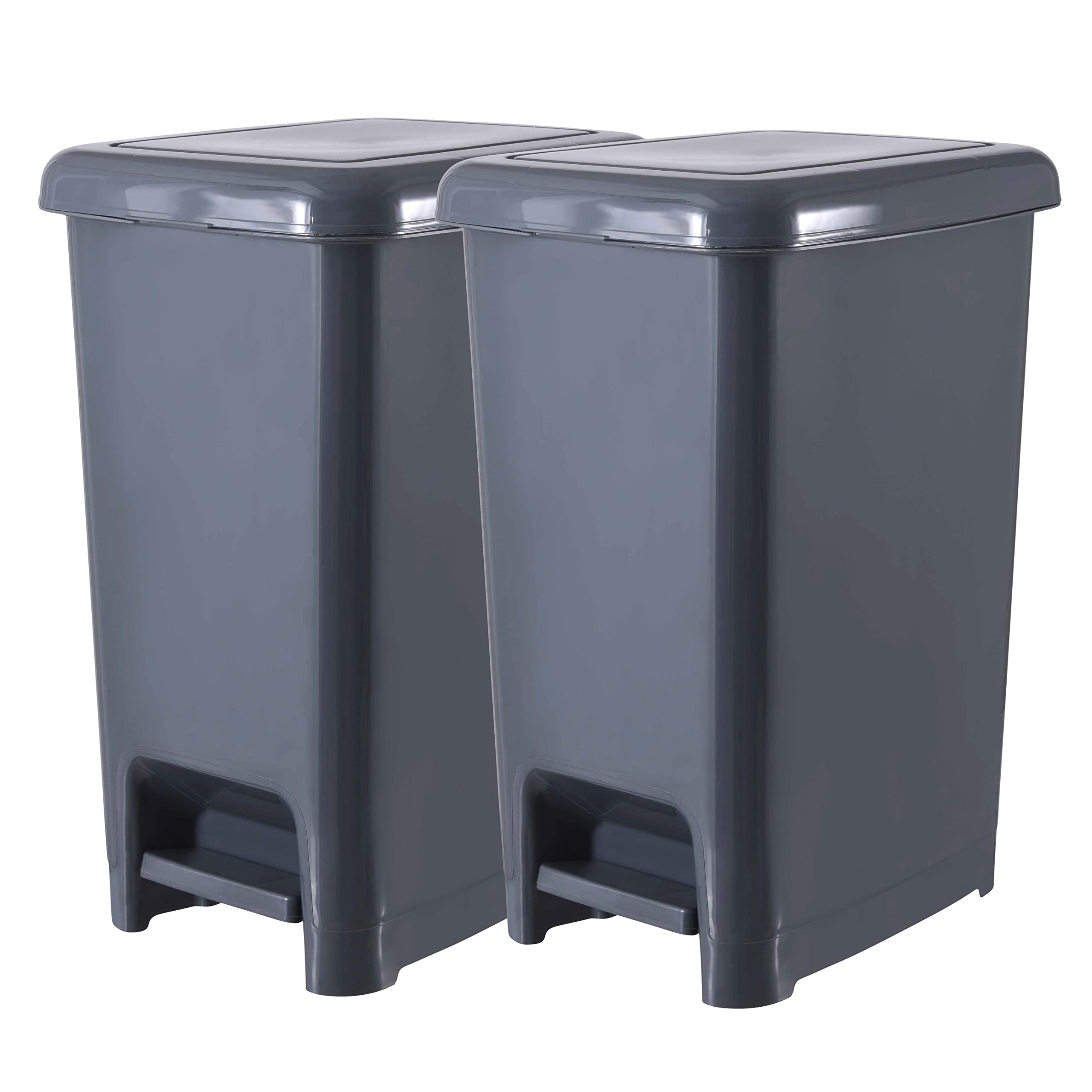 Superio Slim Trash Can with Foot Pedal – 2.5 Gallon Step-On Trash Can with Lid, Small Plastic Garbage Can, Mini Trash Can for Bathroom, Kitchen, Office, Under Desk, Bedroom, Dorm – Onyx Grey, 2