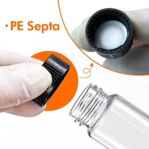 PEKYBIO Clear Glass Sample Vial, Liquid Sampling Sample Glass Bottle, 12 ml Capacity, Storage Glass Vial 19 mm.I.D.* 65 mm, 15-425 Thread Black Closed Top Screw Cap,PE Liner, Pack of 100