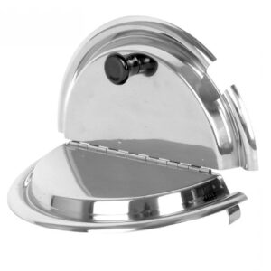 TrueCraftware- 25 cm Hinged Stainless Steel Inset Cover Fits 7 qt Inset Pan with Plastic knob and Notched for ladle- for Soup Warmer and Soup Chafer for Catering Buffet Parties Banquets Commercial Use