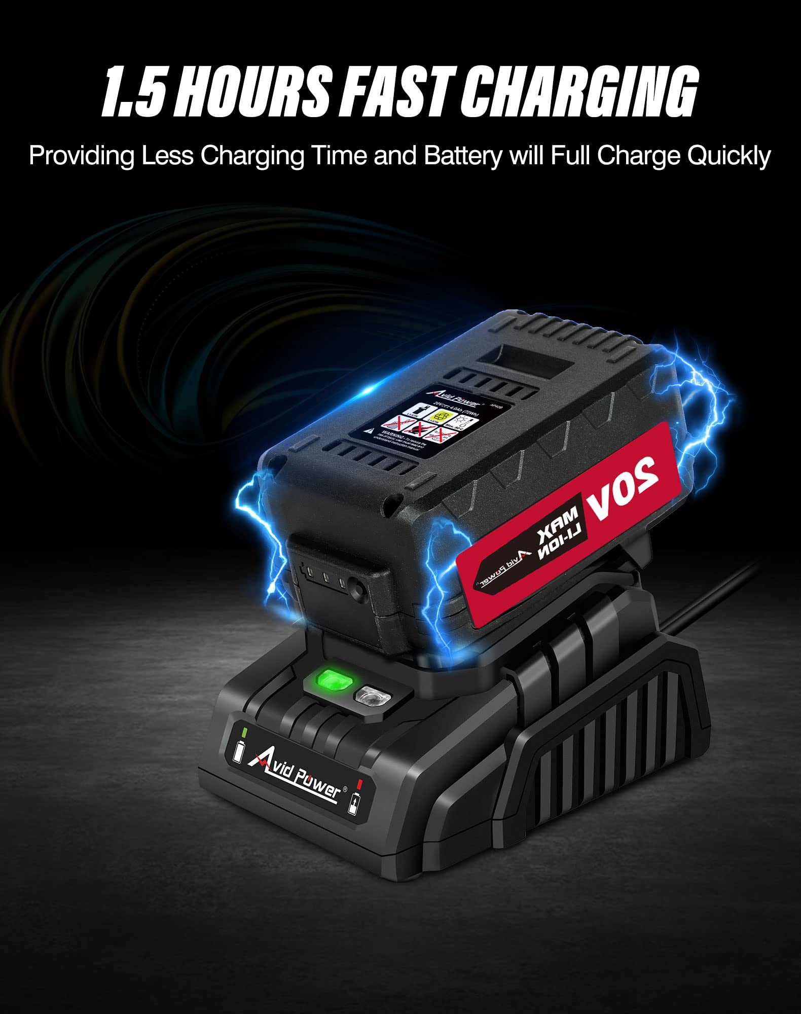 AVID POWER Fast Charger, Only Compatible with The Battery of AVID POWER 330 ft-lbs Torque Impact Wrench ACIW326/ACIW326-B with Serial Number (SN#) A2243 or After That.