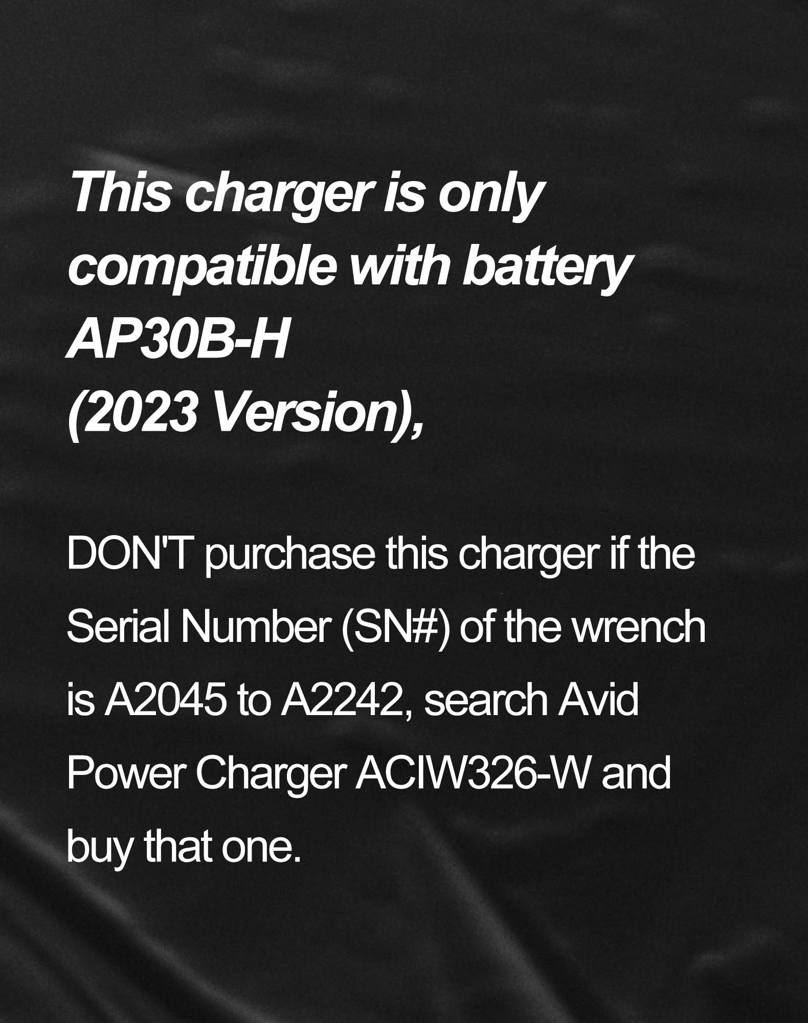 AVID POWER Fast Charger, Only Compatible with The Battery of AVID POWER 330 ft-lbs Torque Impact Wrench ACIW326/ACIW326-B with Serial Number (SN#) A2243 or After That.