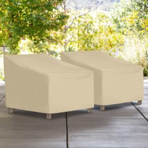 SunPatio Outdoor Chair Covers 2 Pack, Heavy Duty Waterproof Patio Lounge Deep Seat Chair Covers, All Weather Protection Lawn Chair Covers for Outdoor Furniture, 34" L x 37" W x 36"/25'' H, Beige