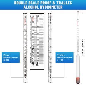 2 Pcs Glass Hydrometer, Alcoholmeter 0-200 Proof and 0-100 Tralle, Alcohol Tester, Hydrometer Glass Alcohol Measuring Device for Distilling Moonshine Brewing Wine Measure Alcohol Content